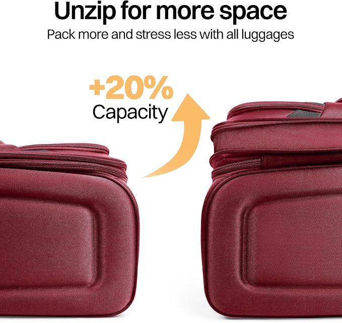 28" Large Softside Expandable 15% Checked Luggage with Double Spinner Wheels LOCK,Lightweight Travel Suitcase for Men/Women（Burgundy-Grey,28in）