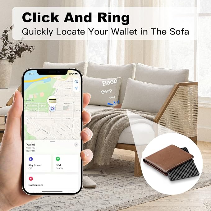 Wallet Tracker Card for Apple Find My (iOS Only), Ultra-Thin Bluetooth Tracker Smart Card Wallet Finder, IP68 Waterproof Slim Item Locator for Wallets, Keys, Passport & Luggage Tags (Jet Black)
