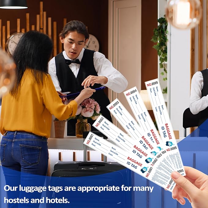 1000 Luggage Tags Hotels Baggage Claim Check Tags with Transfer Tape Serial Numbering (1-1000) Paper Luggage Tags Hotel Luggage Claim Bag Tags Claim Tickets for Hotel Luggage Identification (1)