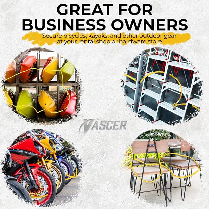 Vascer Commercial Heavy Duty Braided Galvanized Steel Theft Deterrent Security Cable with Looped Ends. (1/2 Inch Thick, 7x19 Construction, 15 Feet)