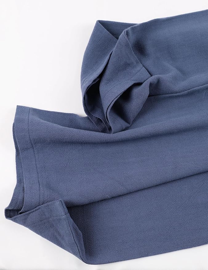 Hooever Womens Cotton Linen Pants Casual Button Up High Waisted Wide Leg Trousers