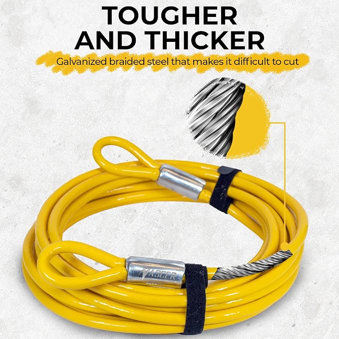 Vascer Commercial Heavy Duty Braided Galvanized Steel Theft Deterrent Security Cable with Looped Ends. (1/2 Inch Thick, 7x19 Construction, 10 Feet)
