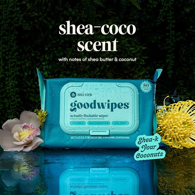 goodwipes Flushable Wipes for Adults - Shea-Coco Butt Wipes for Women & Men, Septic Safe, Toilet & Bathroom Essentials, Extra Large, 318 Count (6 Packs and 1 Travel Pack)