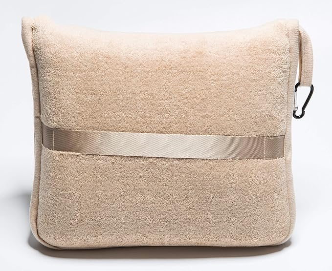 BlueHills Premium Soft Travel Blanket Pillow Airplane Blanket Packed in Soft Bag Pillowcase with Hand Luggage Belt Backpack Clip Compact Pack Large Portable Flight Throw Beige T005