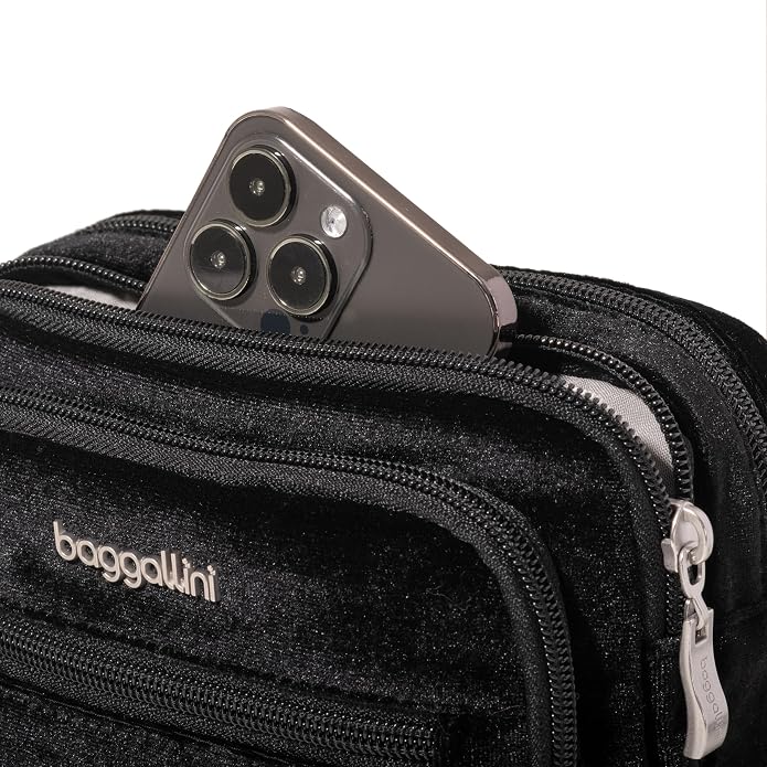 Baggallini Triple Zip Small Crossbody Bag for Women - Lightweight Convertible Fanny Pack Belt Bag