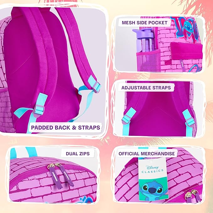 Disney Stitch Backpack for Girls Teens School Bag Kids Book Bag School Supplies Gifts (Pink)