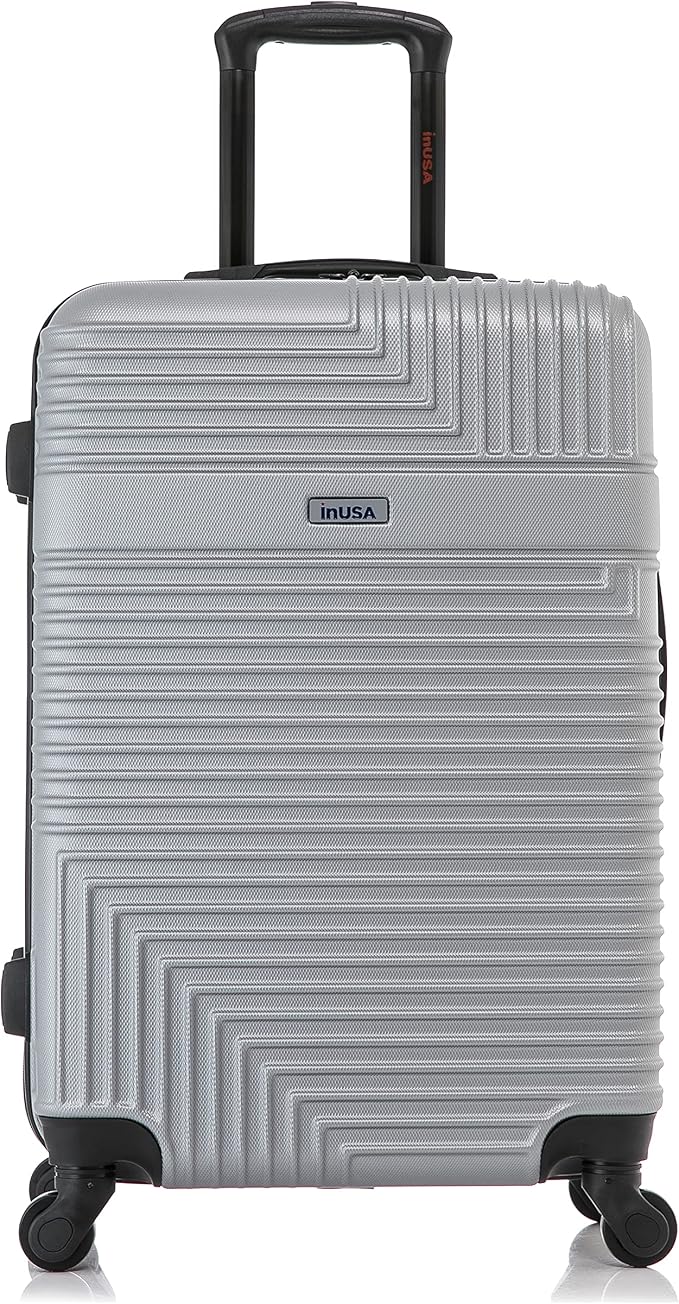 InUSA RESILIENCE Luggage with Spinner Wheels | Durable Lightweight Hardside Suitcase, Spacious Travel Bag with Handle and Trolley | 24-Inch Medium Checked Luggage | Silver