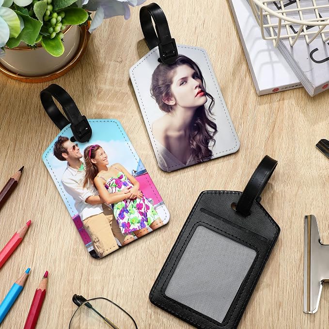 Hillban Sublimation Luggage Tags White Heat Transfer PU Leather Name Tag Blank Suitcase Label Travel Business ID Card Holder for DIY Travel Suitcase Sports Bag Label Gift Craft Rectangle(10 Pcs)