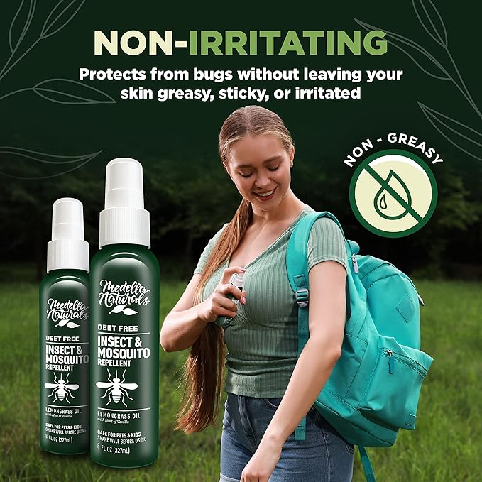 Deet-Free Insect & Mosquito Repellent Pack of 2 (8 oz) – Nice Smelling Insect Repellent with Lemongrass Oil Safe for Pets and Kids – Bug Spray for Mosquitoes, Gnats, Black Flies, and No-See-ums