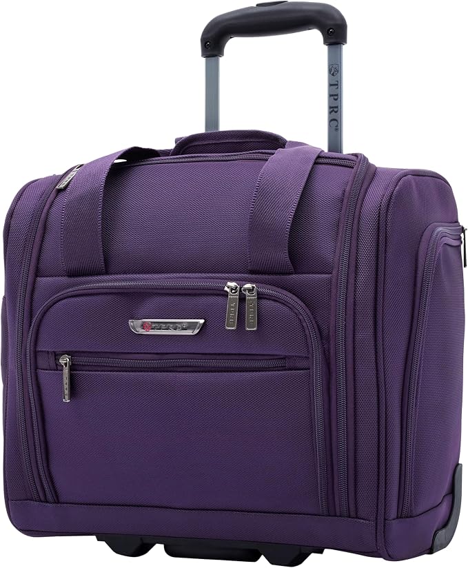 TPRC 15” Underseat Carry-On Luggage Airline Approved Personal Item with USB Charging Port, Purple
