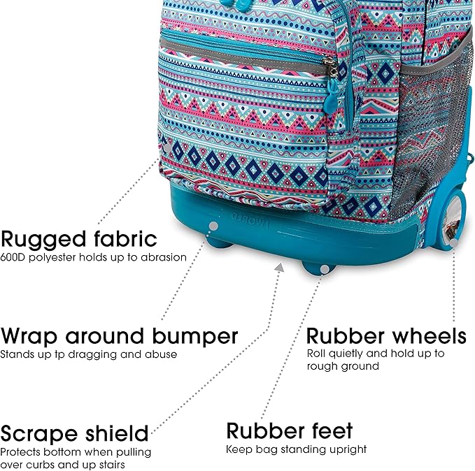 J World New York Sunrise Rolling Backpack Backpack, MINT TRIBAL