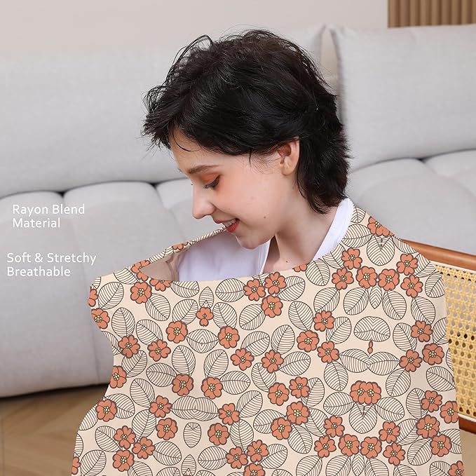 Seejoy Multi-use Nursing Cover for Breastfeeding, 360°Full Coverage Nursing Poncho, Rayon Soft & Breathable Breastfeeding Cover up (Smooth Rayon, Floral Leaf)