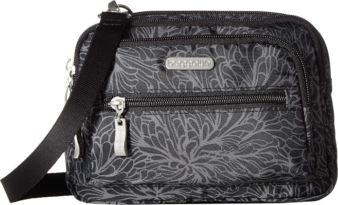 Baggallini Triple Zip Small Crossbody Bag for Women - Lightweight Convertible Fanny Pack Belt Bag