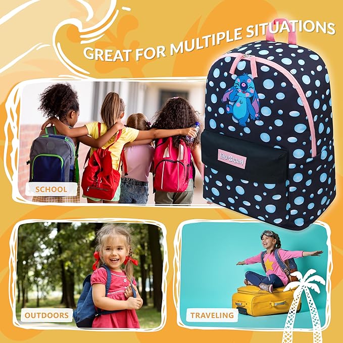 Disney Stitch Backpack for Girls Teens School Bag Kids Book Bag School Supplies Gifts (Black)