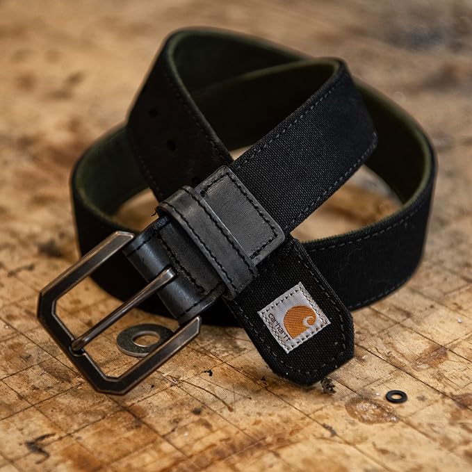 Carhartt Men's Casual Rugged Canvas Duck Belt, W/Antique Brass Buckle and Contrast Curdoroy Backing