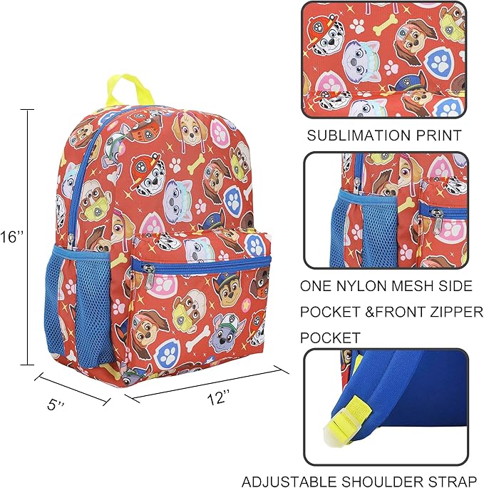 Bioworld Paw Patrol Favorite Characters 14" Children's Backpack For School And Travel