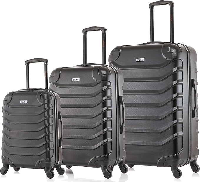 InUSA ENDURANCE Luggage with Spinner Wheels | Spacious Durable Lightweight Hardshell Suitcase, Travel Sets with Handle and Trolley | (20in, 24in, 28in) 3 Piece Luggage Set | Black