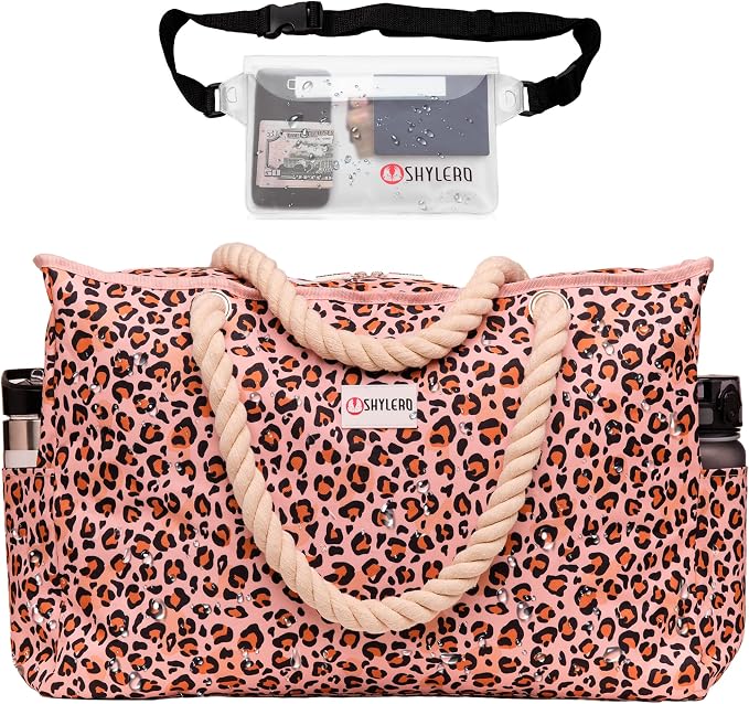 Beach Bag and Pool Bag Has Cooler Pocket, 7 Pockets Total, Zip Top. Family Size Waterproof Beach Tote