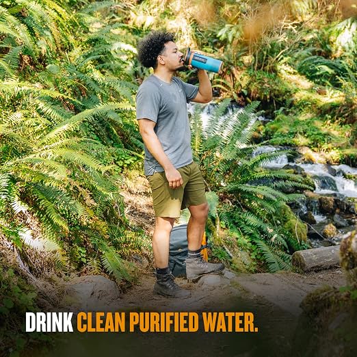 GRAYL GeoPress 24 oz Water Purifier Bottle - Filter for Hiking, Camping, Survival, Travel (Bali Blue)
