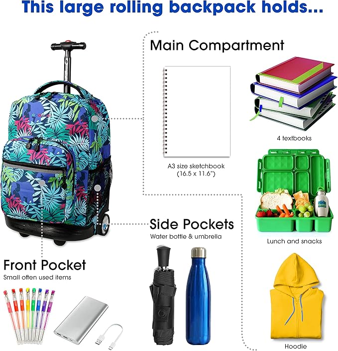 J World New York Sunrise Rolling Backpack Backpack, SAVANNA, 18"