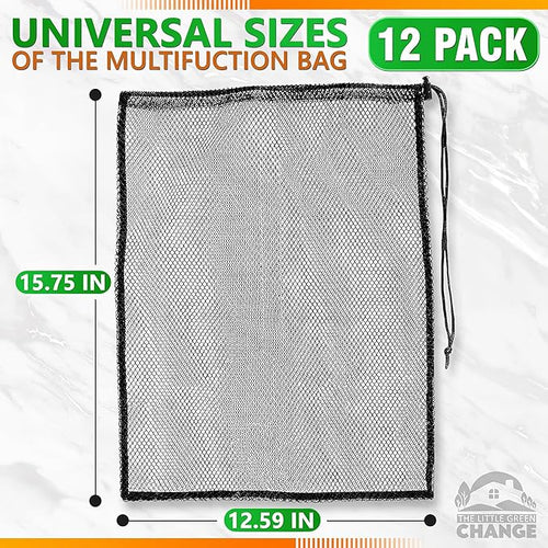 12 PCs Mesh Laundry Bags – 13x15.5 Inch Black Washable Nylon Bags Set – Reusable Mesh Bag for Swimwear, Delicates, Sports Gear, Towels, Travel Use | Lightweight Storage Solution for Daily Needs