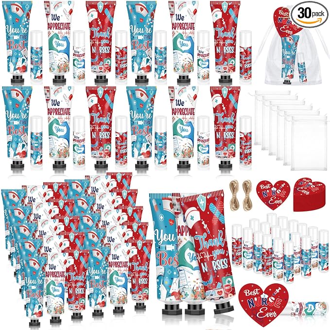 90 Pcs/ 30 Sets CNA Week Gifts Bulk 2026 Nursing Assistant Hand Cream & Lip Balm with Bags and Tags, Thank You Gifts for Hospital Staff Medical Assistant Nursing Graduation Favors