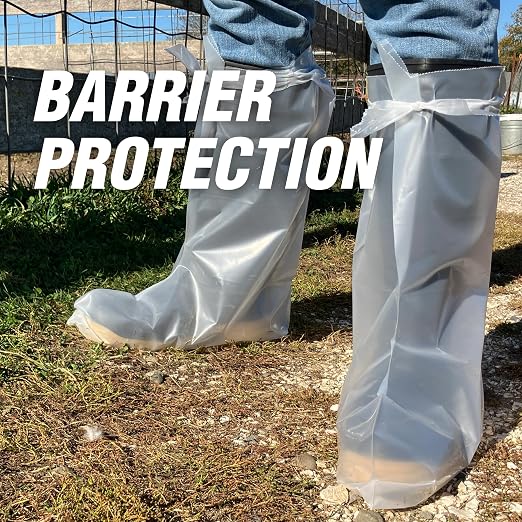 SHARPLEX 6 Mil Quick Tie Protective Boot Cover; for Farm Operations, Biosecurity and Barrier Protection, Box of 50 (25 Pairs), 16.5” Long, 20.5” High, XL