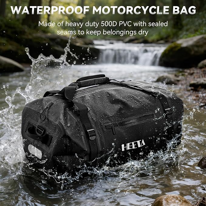 HEETA Waterproof Motorcycle Dry Bag, Waterproof Duffel Luggage Travel Bags with Zippered Closure & Pocket, Shoulder Straps, Large Space for Motorcycling Camping Commuting Boating (Black, 70L)