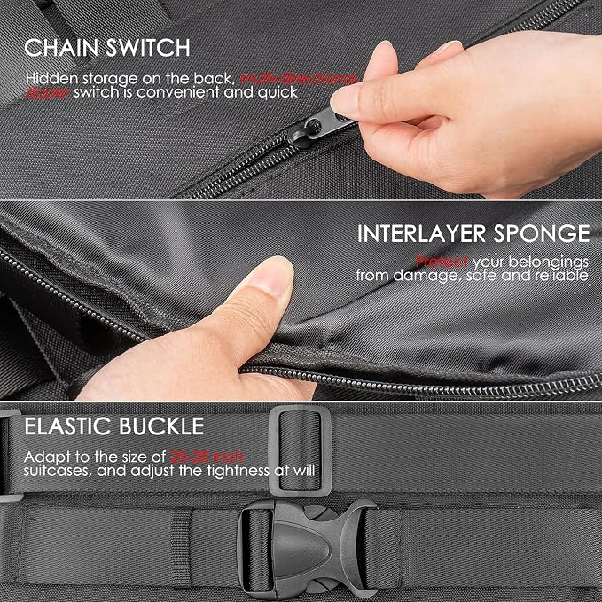 Adjustable Over Luggage Organizer for Hanging Extra Bag, Hands-Free Multi Travel Accessory for Business Trips & Vacations, Fits Most Suitcases & Laptop (Black-3)