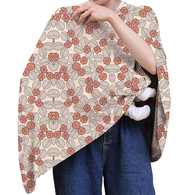 Seejoy Multi-use Nursing Cover for Breastfeeding, 360°Full Coverage Nursing Poncho, Rayon Soft & Breathable Breastfeeding Cover up (Smooth Rayon, Floral Leaf)