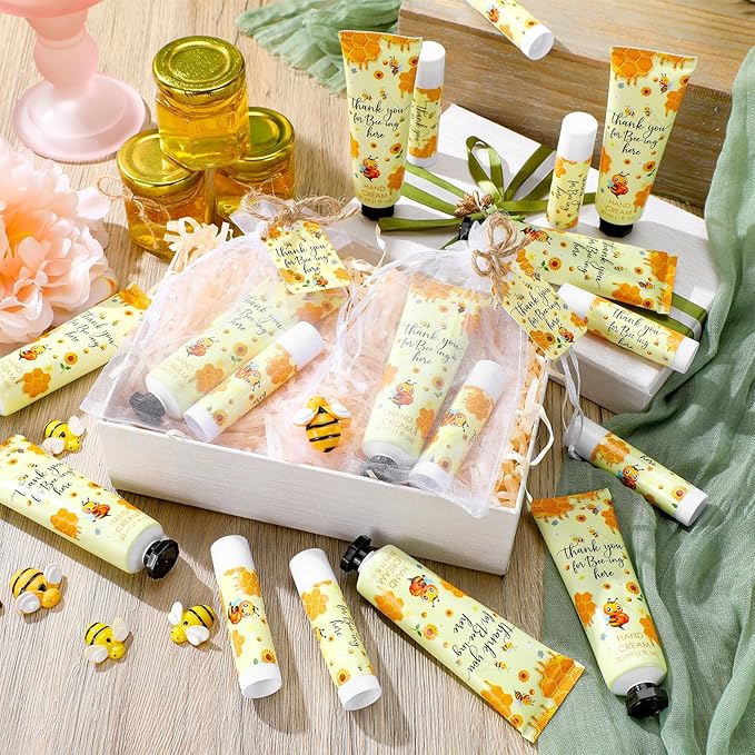 24 Sets Honey Hand Cream and Lip Balm Gift Bee Themed Baby Shower Party Favor for Guest Thank You for Bee-ing Travel Size Hand Lotion and Lip Balm Bulk Honey Baby Shower Birthday Party Supplies