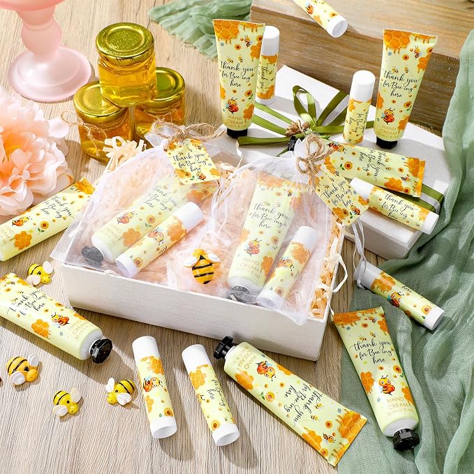 48 Set/192 Pcs Bee Theme Baby Shower Favors for Guests a Little Honey Hand Cream and Lip Balm Sweet as Can Bee Theme Baby Shower Gifts Thank You for Beeing Here Gifts for Gender Reveal Party