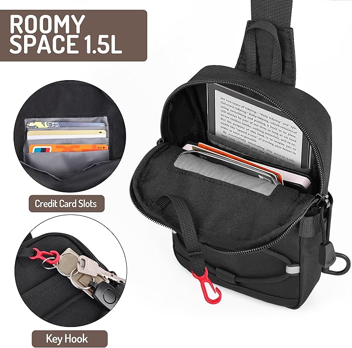 MOZETO Mini Sling Bag, Mens Travel Hidden Anti-theft Pocket Small Crossbody Bag, Water Resistant Phone Holder Casual Utility Chest Side Pack | Anti-Theft, Credit Card Slot, Lightweight, Water Resistant, Detachable Strap