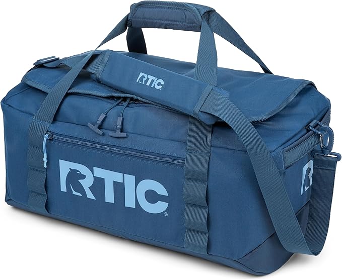 RTIC Road Trip Duffle Bag for Men and Women, Traveling Tote for Camp, Travel, Gym, Weekender, Camping, Overnight, Carry On, Sports, Spacious, Water Resistant, Medium, Navy & Denim