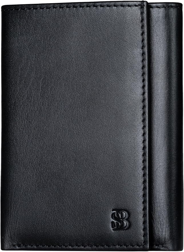 SERMAN BRANDS Trifold Wallet for Men - RFID Blocking Genuine Leather, 11 Card Slots & ID Window, Slim Everyday Carry, Durable Stitching, Gift for Him