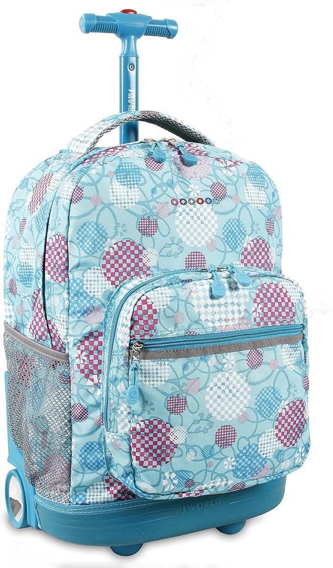 J World Sunrise Kids Rolling Backpack for Girls Boys. Roller Bookbag With Wheels For School, Dandelion
