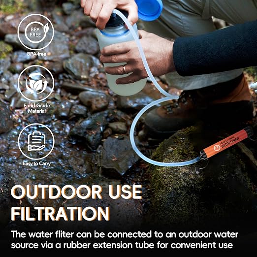 Emergency Water Filter Straw, Personal Survival Water Filtration System, Water Purifier, Outdoor Survival Gear and Equipment for Hiking Camping Accessories Cycling Fishing Preparedness