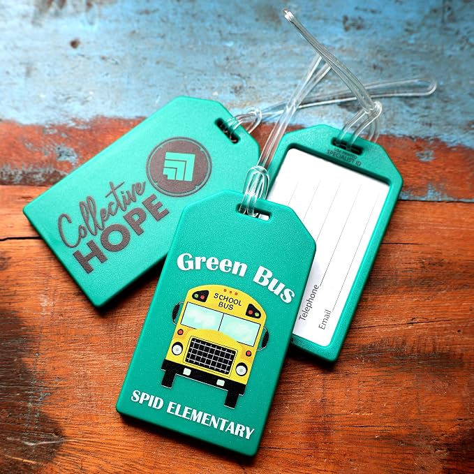 10 Pack - Bulk Custom Luggage Tags - Heavy Duty Personalized Bag Tag for Suitcases or Backpack - Hard Plastic - Add Company Logo, School I’D, Photo - Quality & Detail UV Print by Specialist ID (Green)