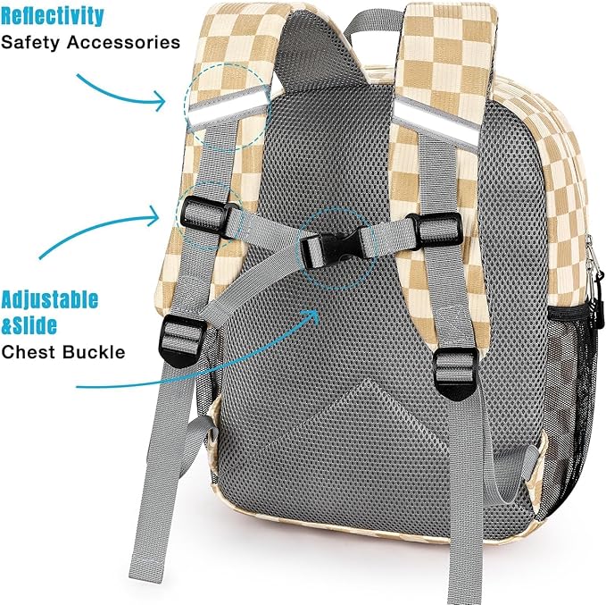 STEAMEDBUN Corduroy Kids Backpack for Girls Boys 3-8, Boys Girls Backpack for Elementary Kindergarten - Checkered