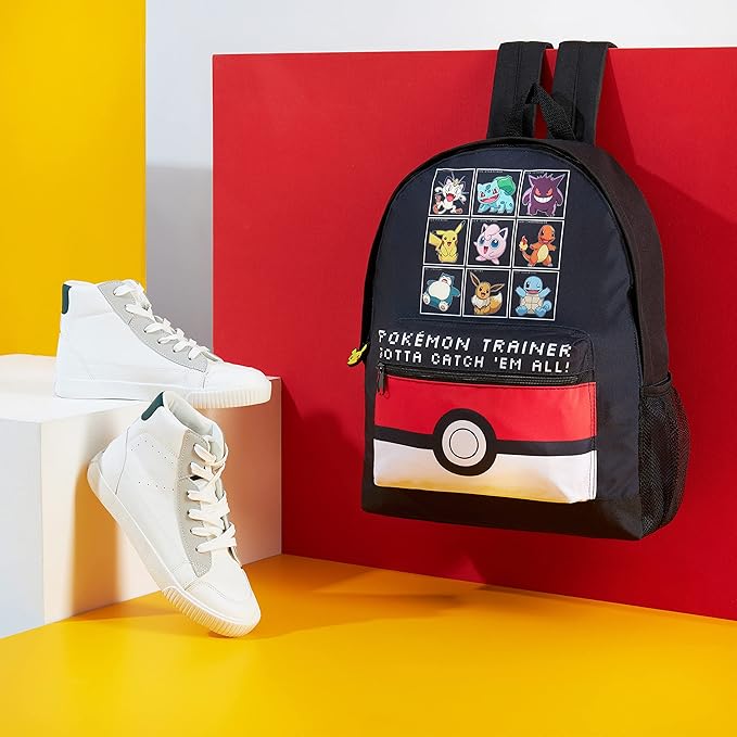 Pokemon Backpack for Kids Teens Boys Girls Pikachu Anime Bookbag Daypack Bag School Sports Gifts for Kids (Black/Red)