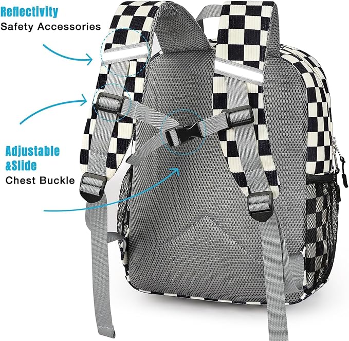 STEAMEDBUN Corduroy Toddler Backpack for Boys Girls 2-4, Kids Preschool Backpack for Kindergarten - Checkered