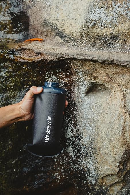 LifeStraw Peak Series — Collapsible Squeeze Bottle Water Filter System BPA Free - 650 ml for Trail Running, Camping, Hiking, Travel, Cycling, and Fishing; Dark Mountain Gray