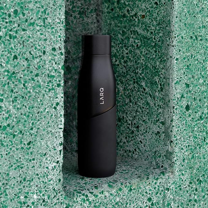 LARQ Bottle Movement PureVis 24 oz - Lightweight Self-Cleaning and Non-Insulated Stainless Steel Water Bottle with UV Water Purifier | Reusable & Travel Friendly, Black/Onyx