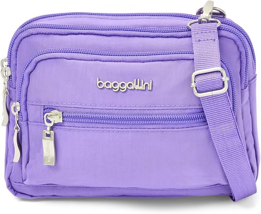 Baggallini Triple Zip Small Crossbody Bag for Women - Lightweight Convertible Fanny Pack Belt Bag
