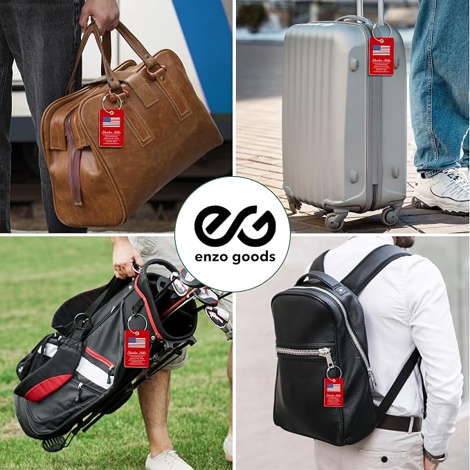 Personalized Luggage Tag with American Flag | 2 Pack | Custom Luggage Tags for Suitcases | Kids Backpack Tag | 4 Color Options & Choose Font, Font Color