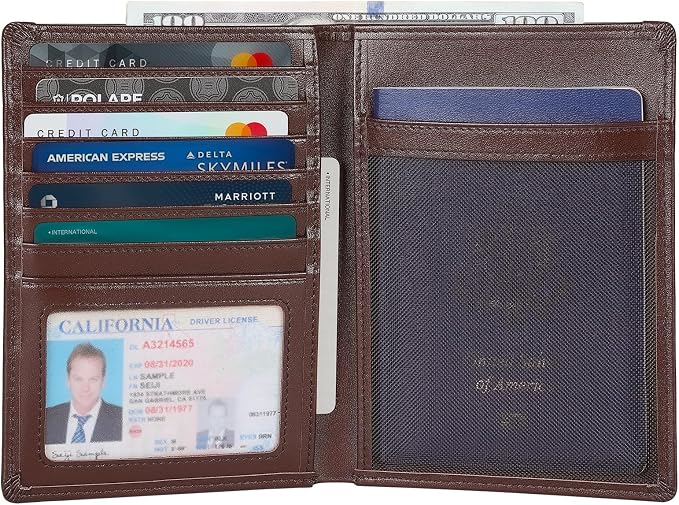 Polare Luxury RFID Blocking Leather Passport Holder Travel Wallet For Men and Women (Coffee with AirTag Slot)