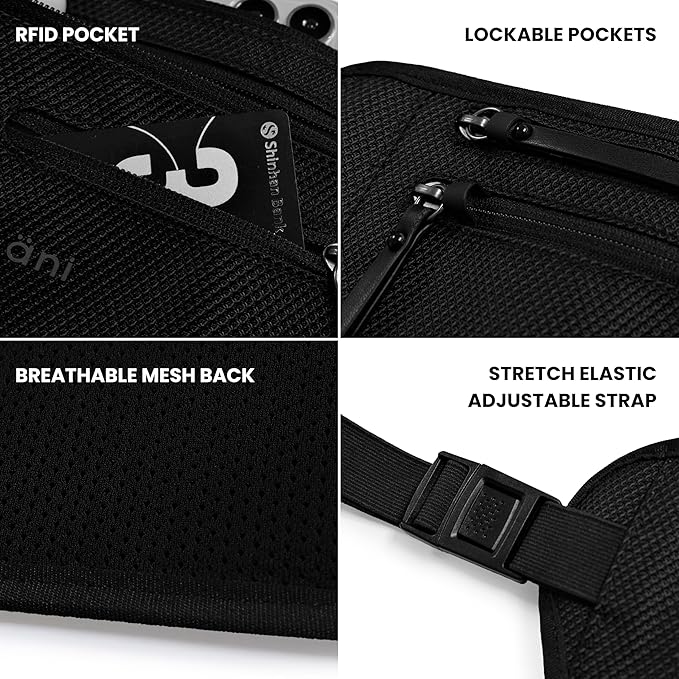 Sherpani Jett, Travel Money Belt, Secure Waist Bag, Slim Passport Holders, Blocking Hidden Wallet Belt Bag, Fanny Pack for Women, Travel Gift, RFID Protection (Morocco)