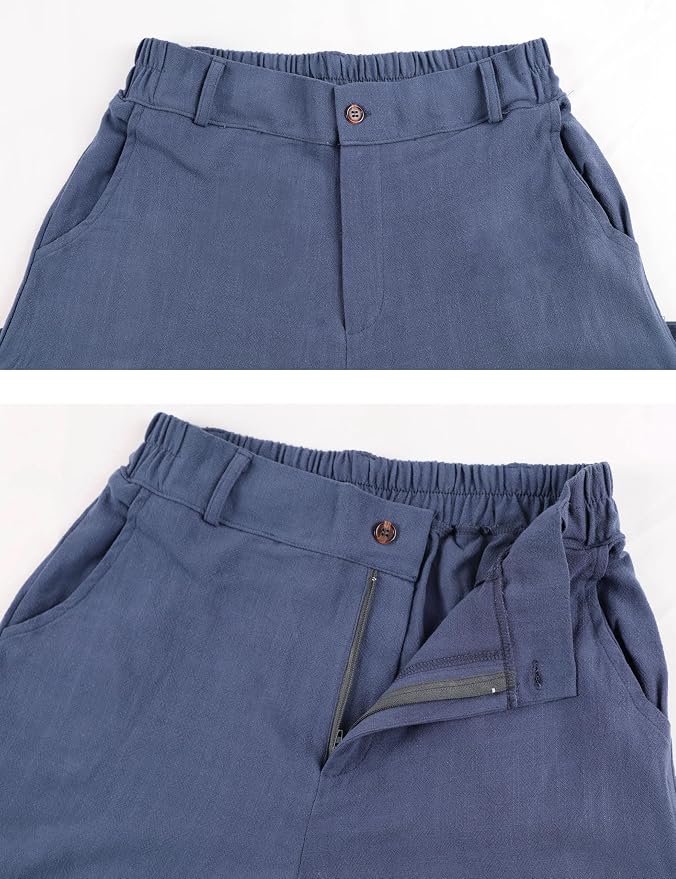 Hooever Womens Cotton Linen Pants Casual Button Up High Waisted Wide Leg Trousers