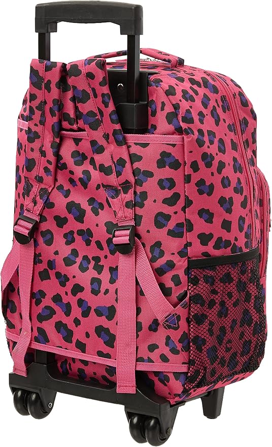 Rockland Double Handle 17" Rolling Backpack, Magenta Leopard