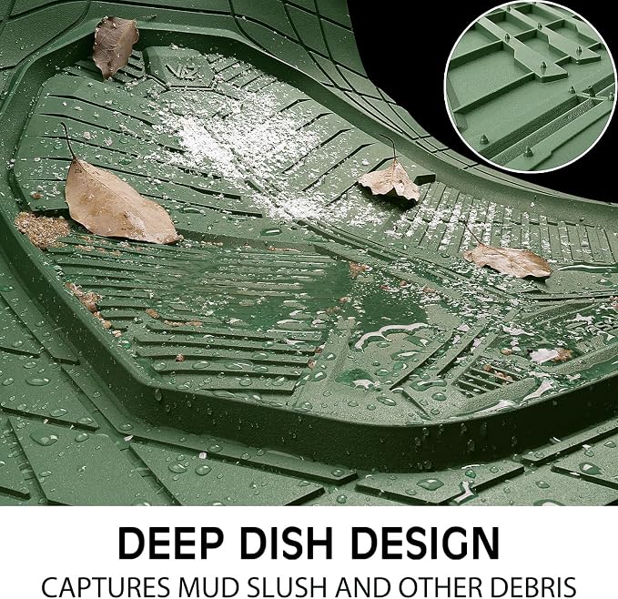 CAR PASS Heavy Duty Rubber Car Mats with Cargo Liner, Deep-Dish Car Floor Mats and Trunk Mat All Weather, Universal Trim-to-Fit for SUVs Trucks Sedans, Waterproof Anti-Slip, Trimmable V12 Olive Green
